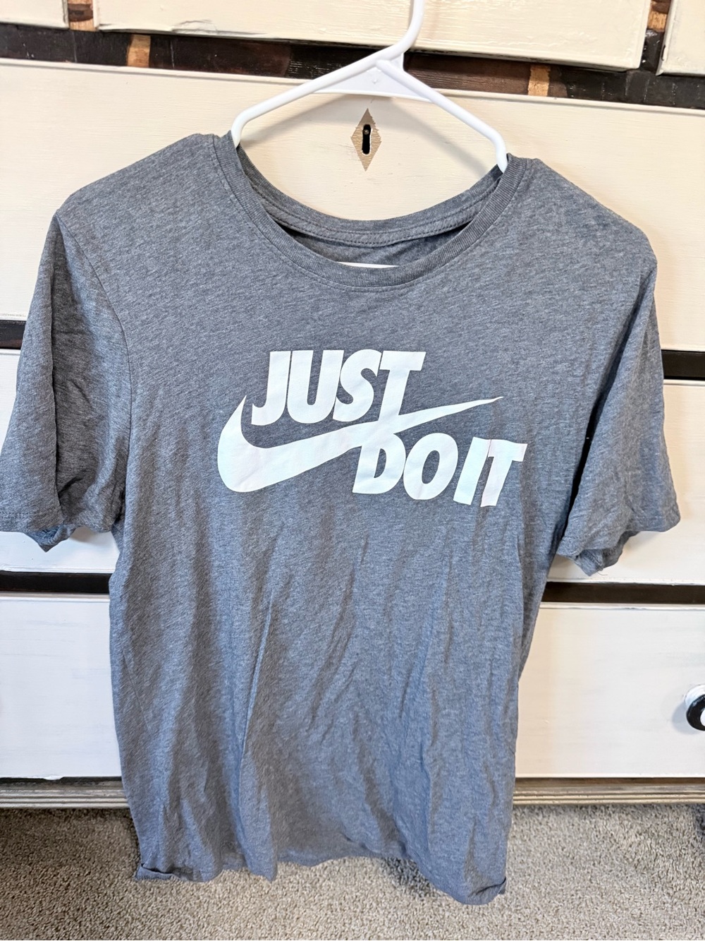 Nike Gray Short Sleeve Tee with White 'Just Do It' Logo